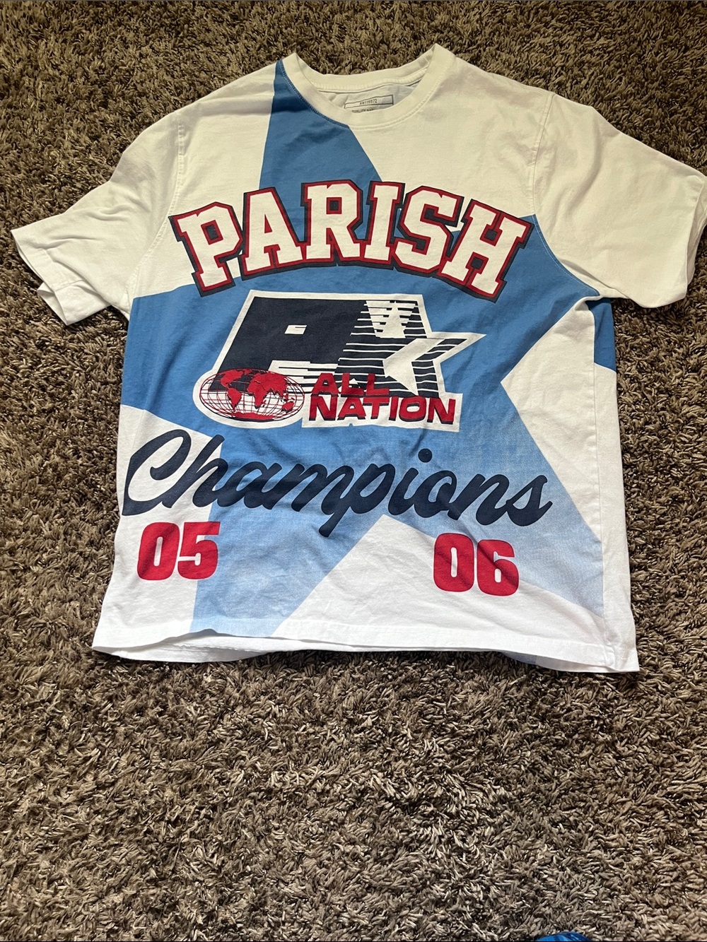 Aris White, Blue & Red 'Parish Champions' Graphic Tee